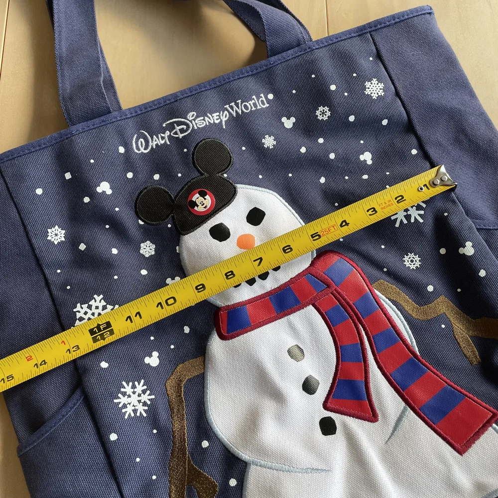 Disney Parks Mickey Mouse Snowman Christmas Holiday Canvas Tote Bag‎